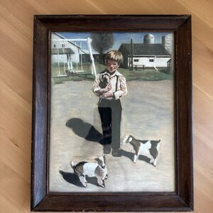 Framed Chalk Drawing Original Amish Boy on Farm Artist Note Fine Art Portrait